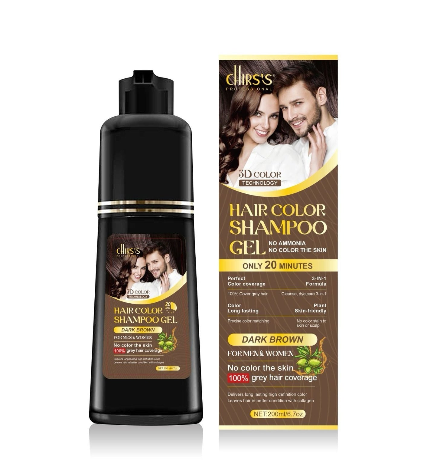 Chirs hair color shampoo gel dark brown&black