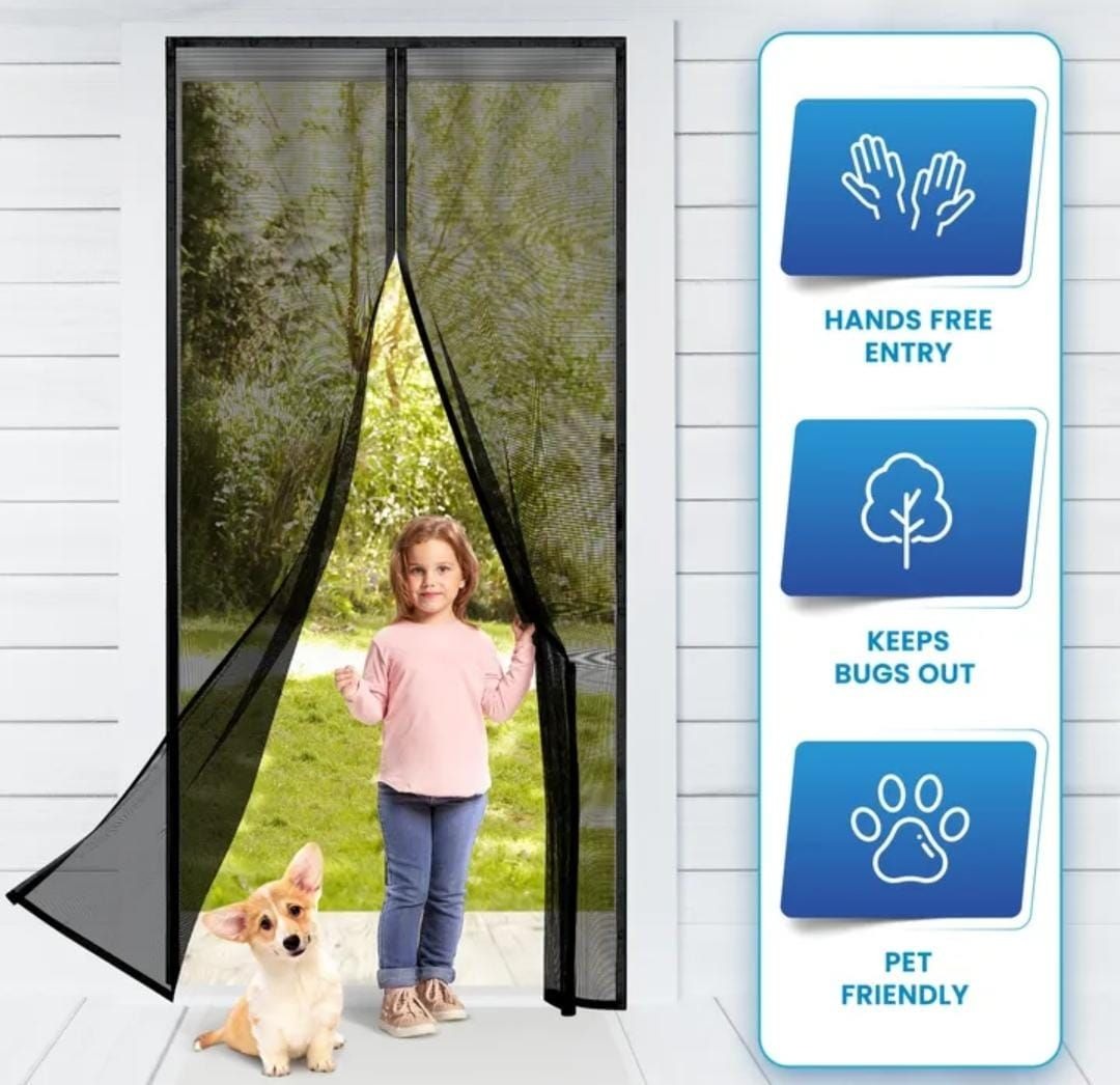 Magic Mesh Deluxe Hands Free Magnetic Screen Door Mesh Curtain Keeps Bugs Out