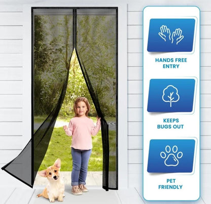 Magic Mesh Deluxe Hands Free Magnetic Screen Door Mesh Curtain Keeps Bugs Out
