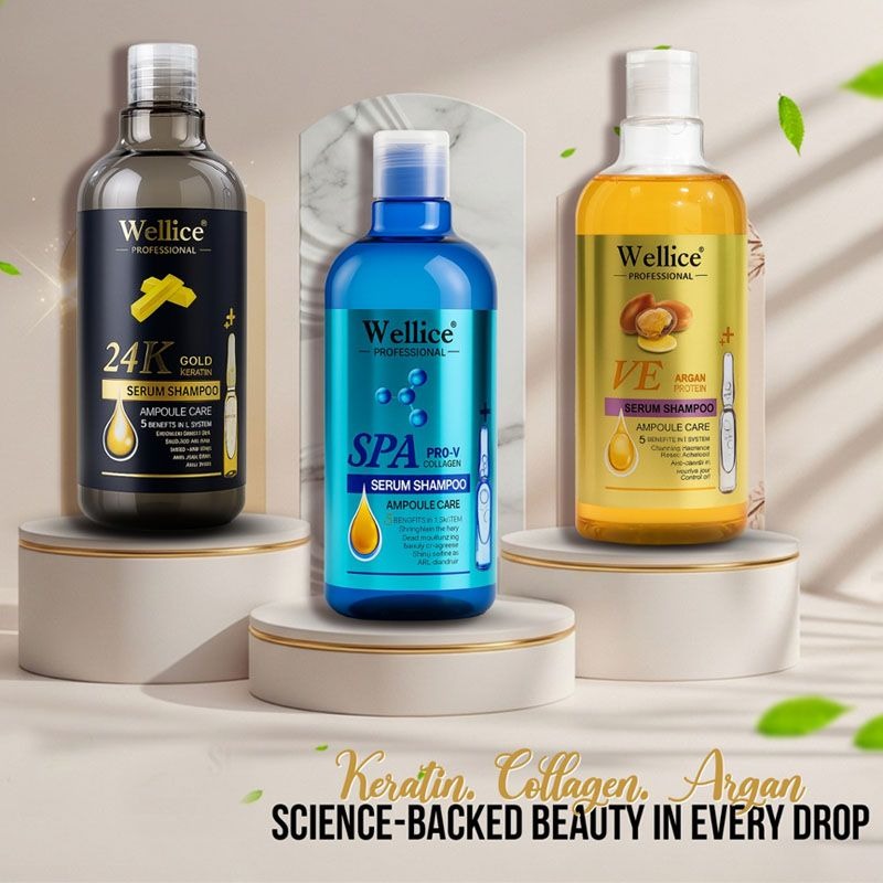 Pack of 3 Original Wellice Keratin Shampoo Kit Keratin Collagen Argan Science Backed Beauty in Every Drop