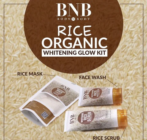 Pack of 3 BNB Rice Extract Bright & Glow Kit Golden Cap with box