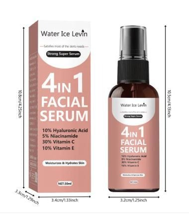 Water Ice Levin 4 in 1 Facial Serum 30ml Hyaluronic Acid Niacinamide Vitamin C and Vitamin E Hydrating Brightening Anti Aging and Dark Spot Remover Korean Skincare for Face Glow